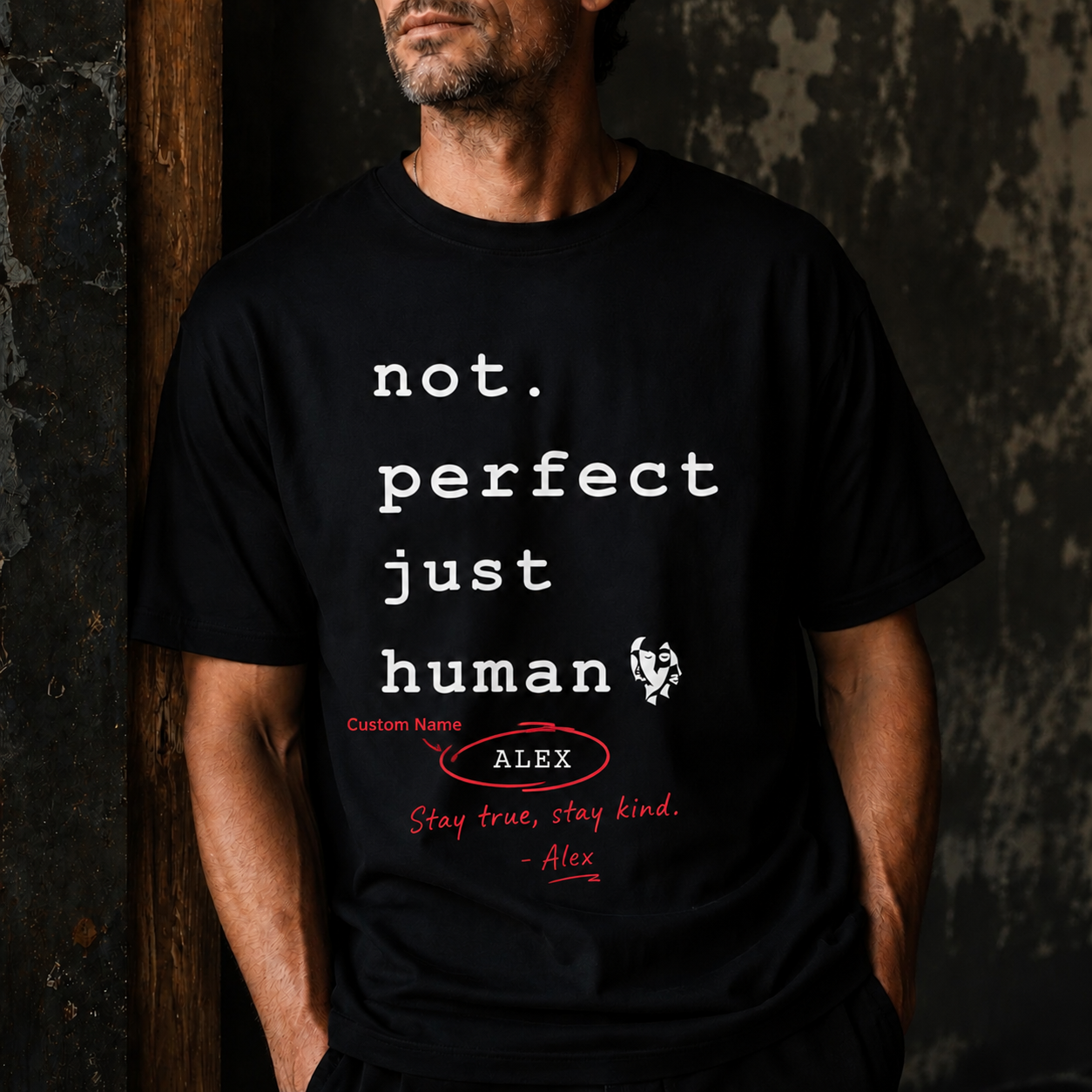 Personalized Not Perfect Just Human Shirt - Minimalist Japandi Tee
